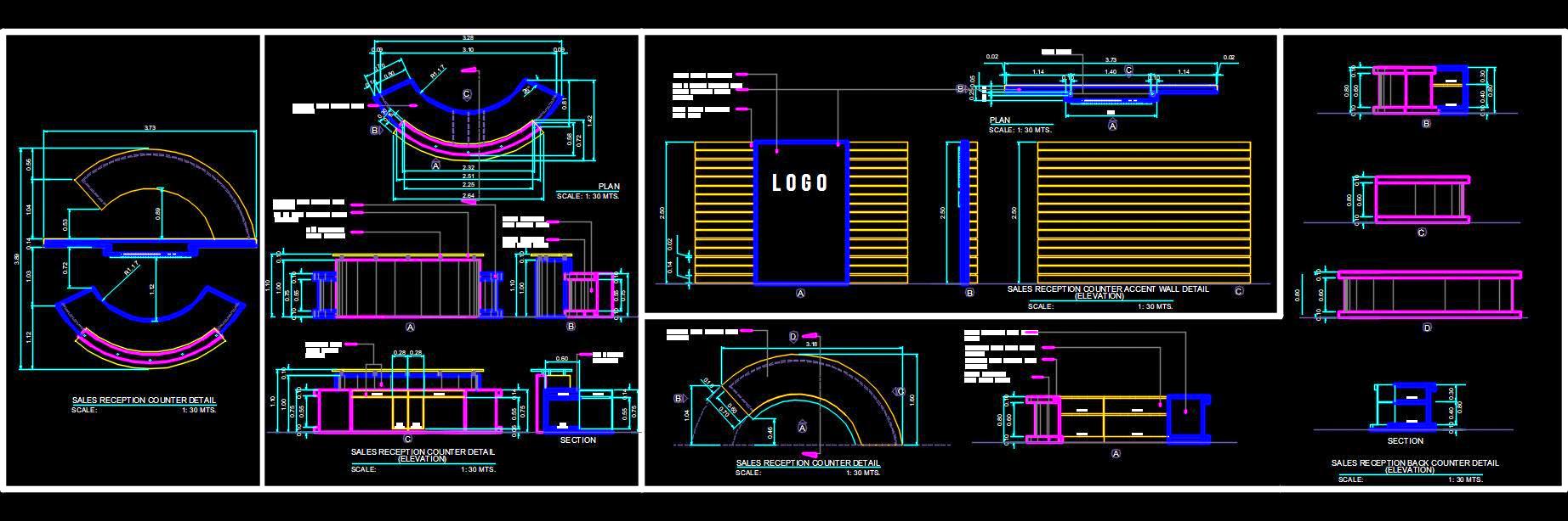 Circular Reception Counter CAD Working Drawing